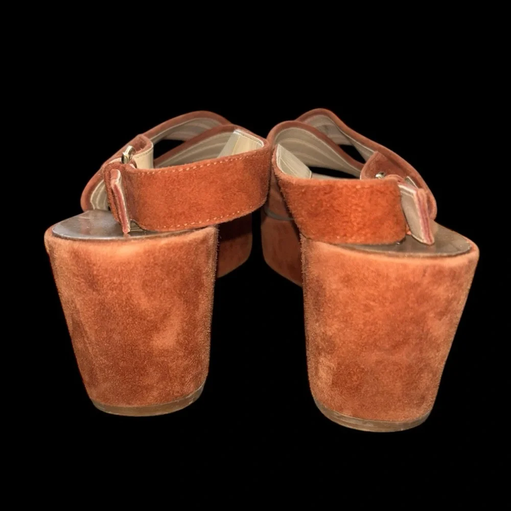 J. Crew Marcie  Rust Suede Strappy Wedge Open Toe Platform Heels Sandals Sz 9.5